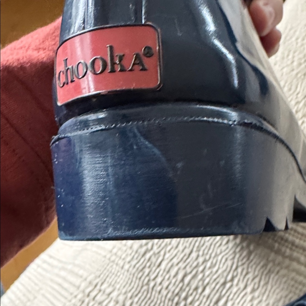 Chooka Shiny Blue Rain Boots with Tan Buckle Accents - Picture 12 of 15